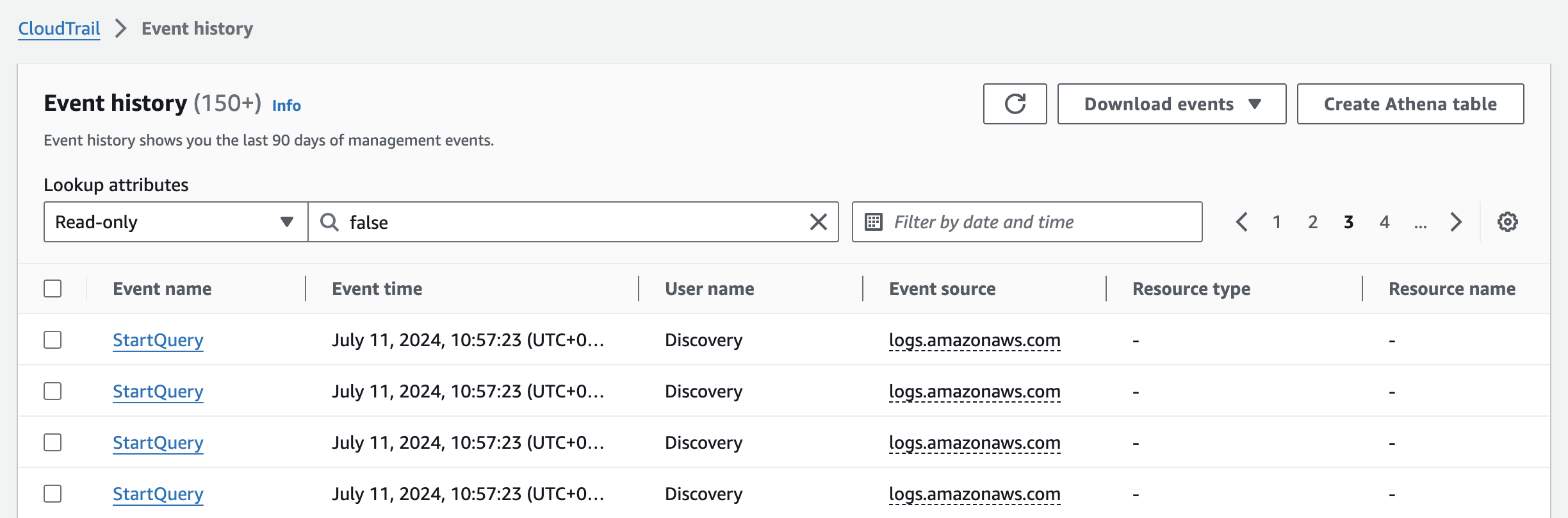 cloudtrail event history