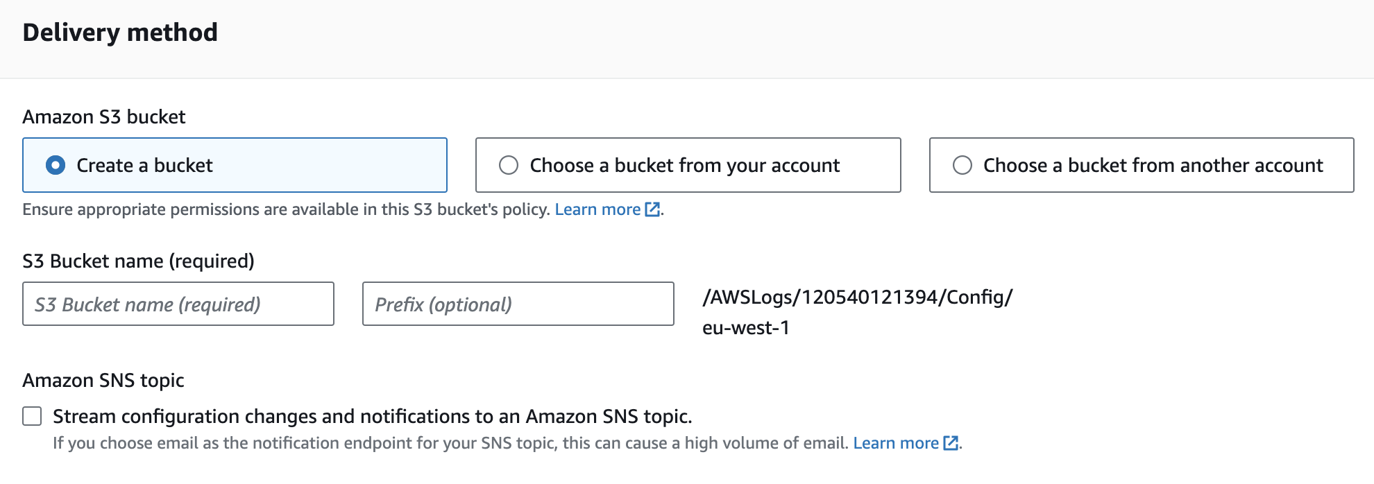 select aws config delivery method