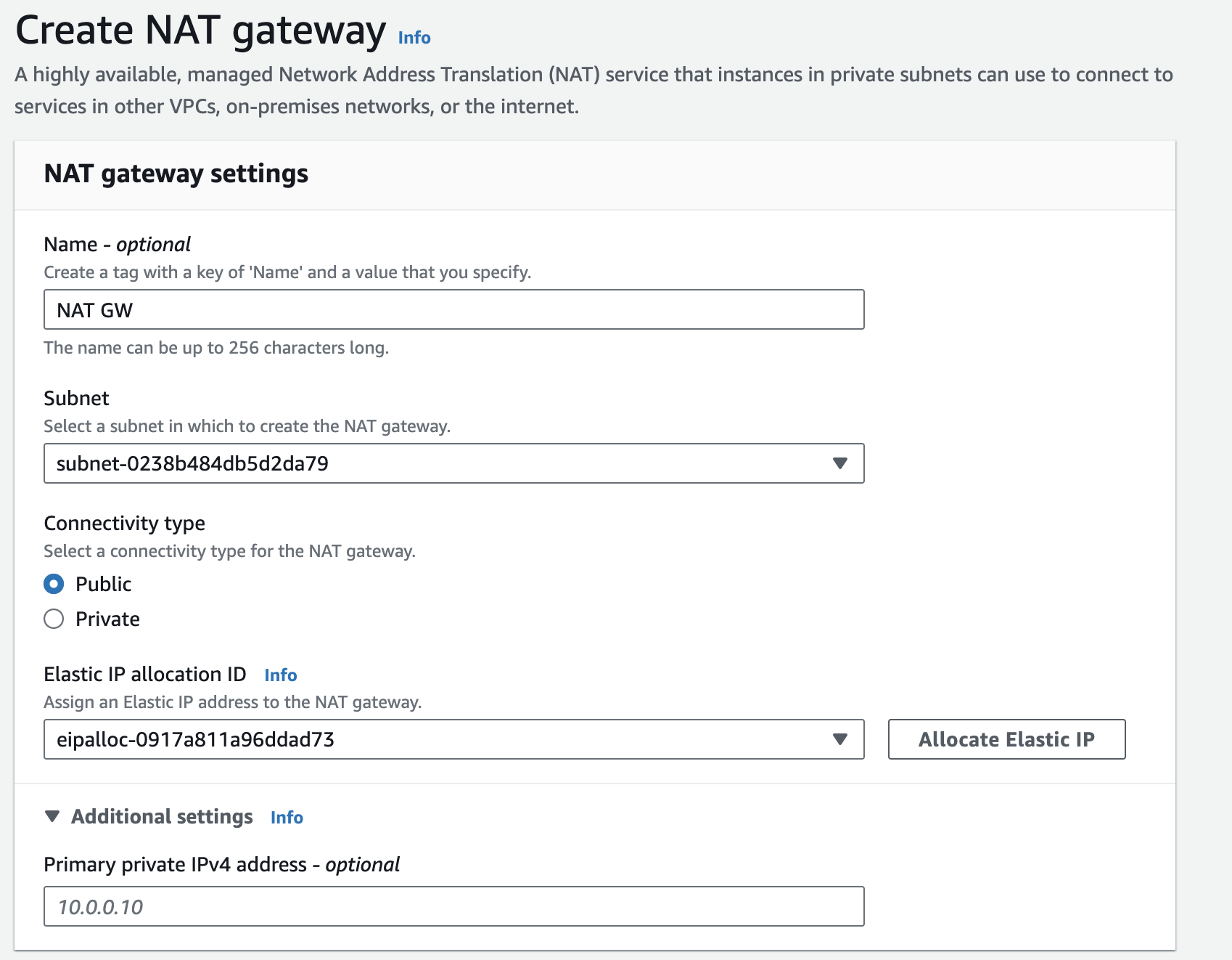 create nat gateway