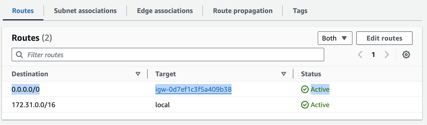 route to internet gateway