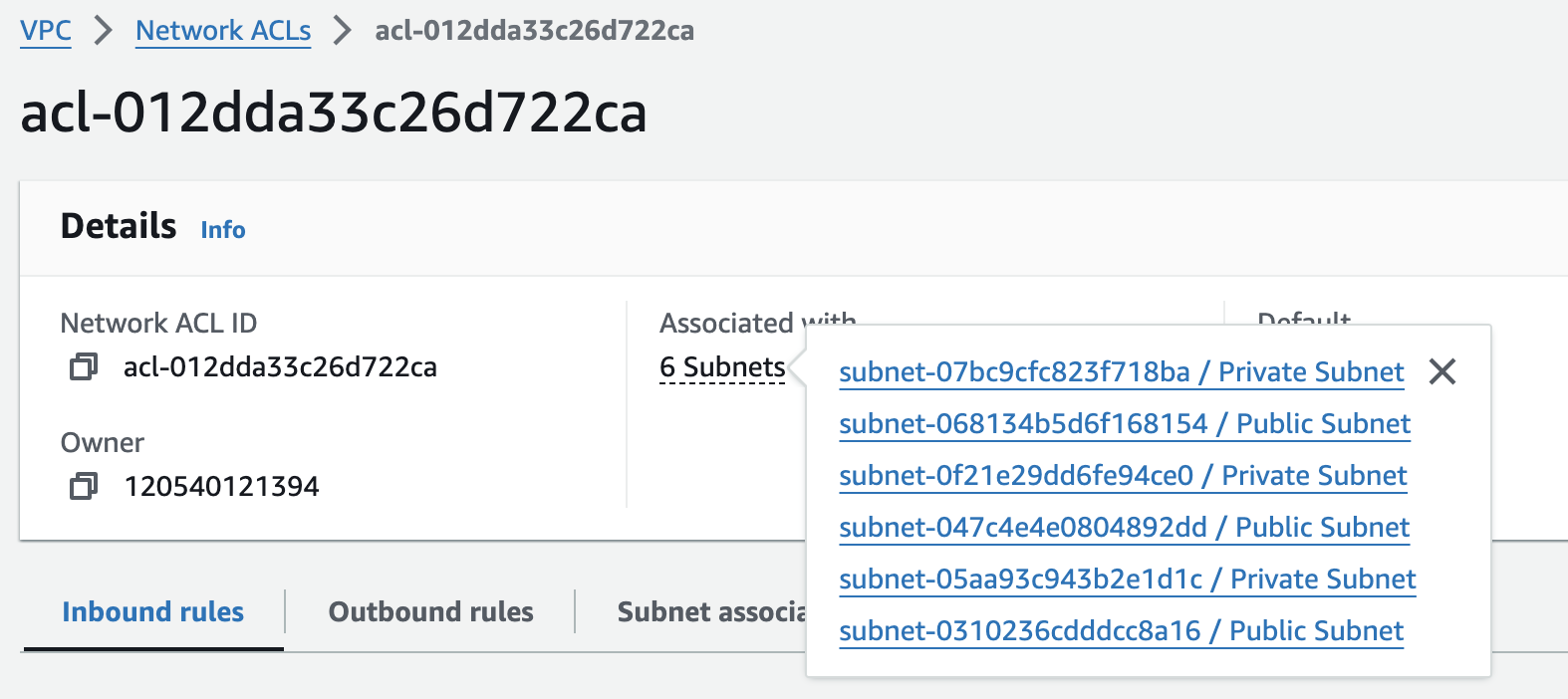 network acl subnets