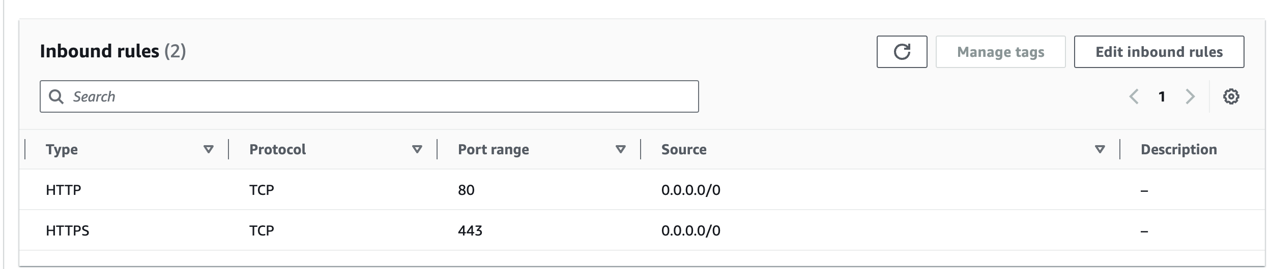 security group inbound rules