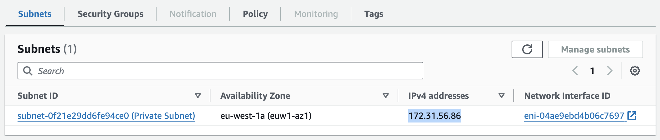 interface endpoint private ip