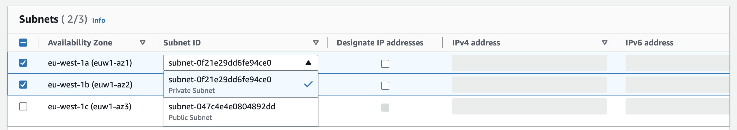 interface endpoint subnet select