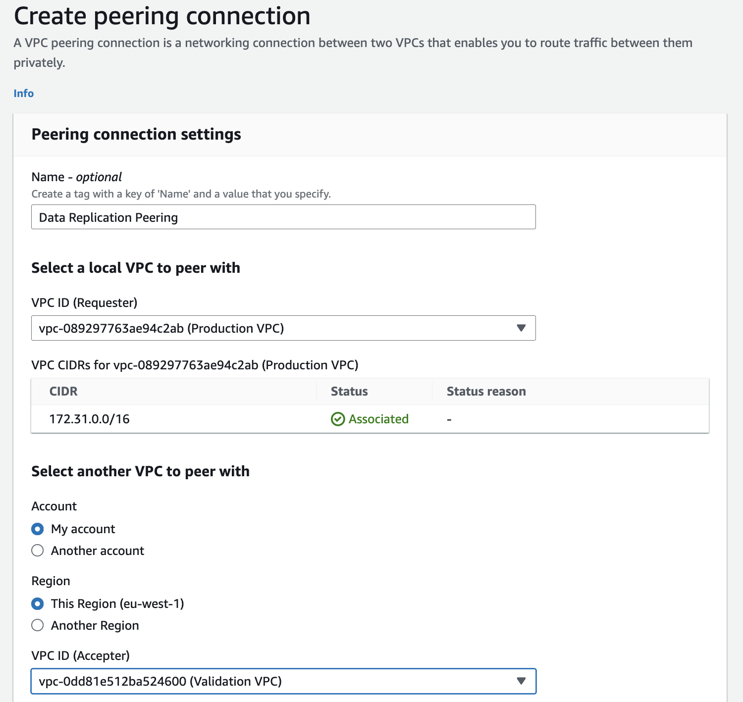 create vpc peering