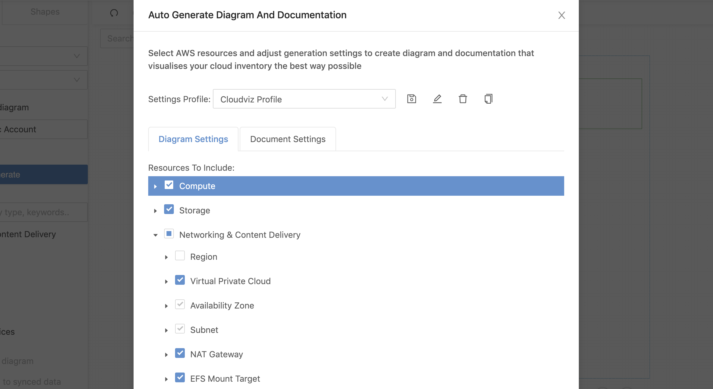 Include/exclude AWS resources view