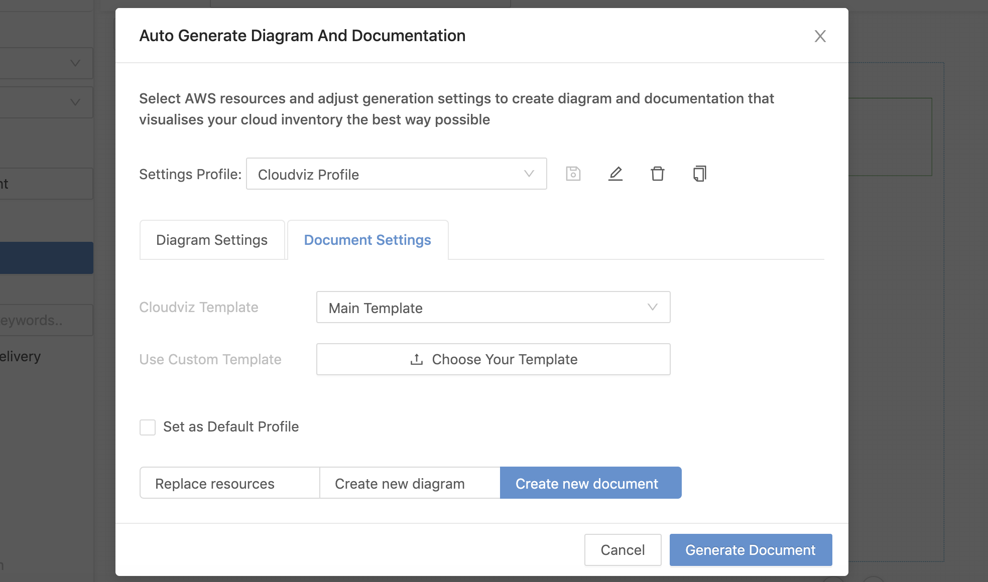 Generate AWS documention main view