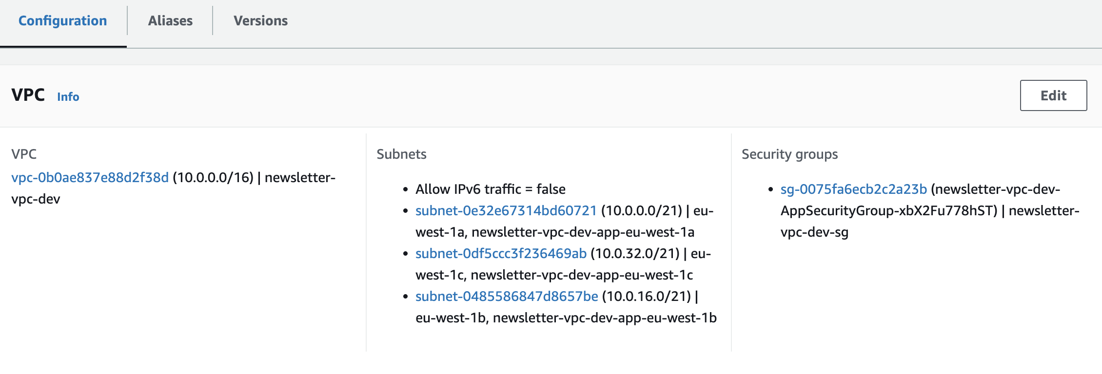 lambda vpc config